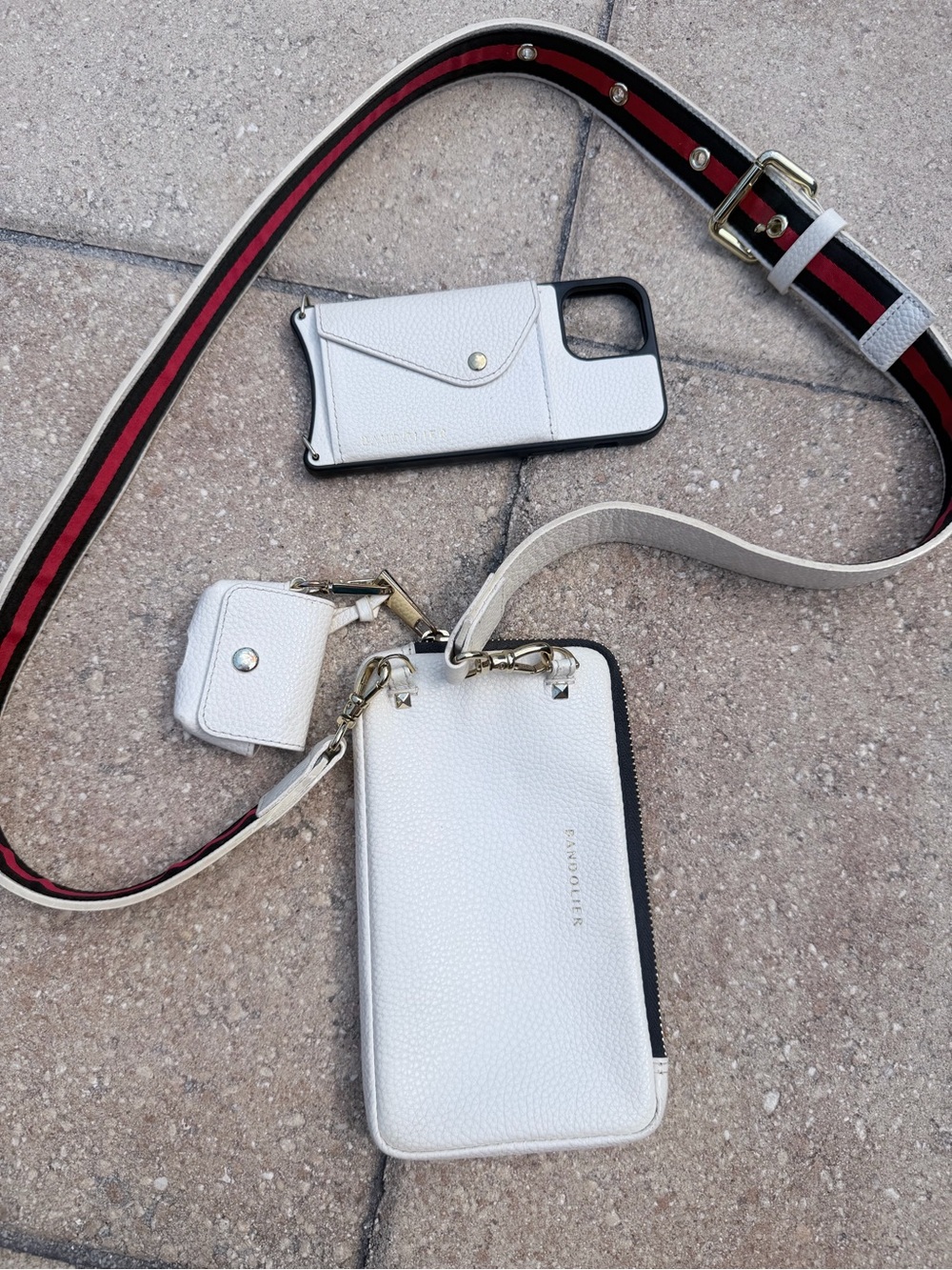 Bandolier Ivory Pebbled Leather Crossbody Phone Case (iPhone 12 Pro) Set